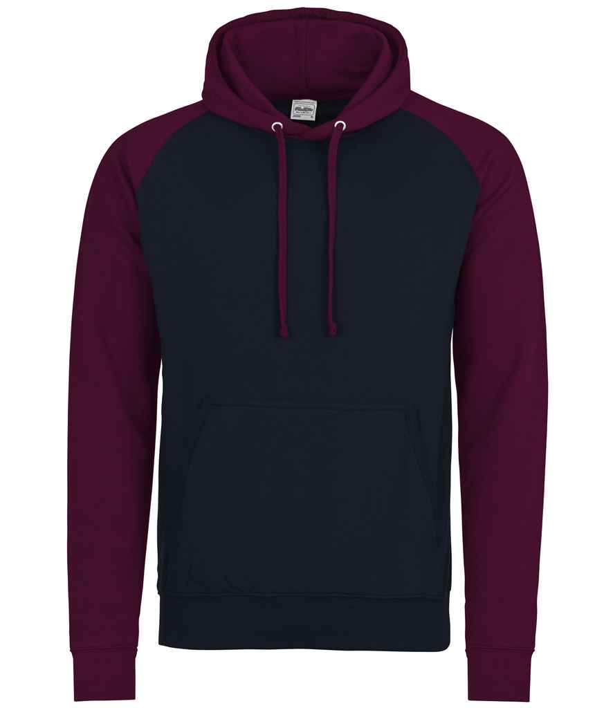 AWDis Baseball Hoodie in Oxford Navy Burgundy by Just Hoods — Custom branded clothing by Print Press, featuring premium embroidery produced in our specialist print lab in the UK.