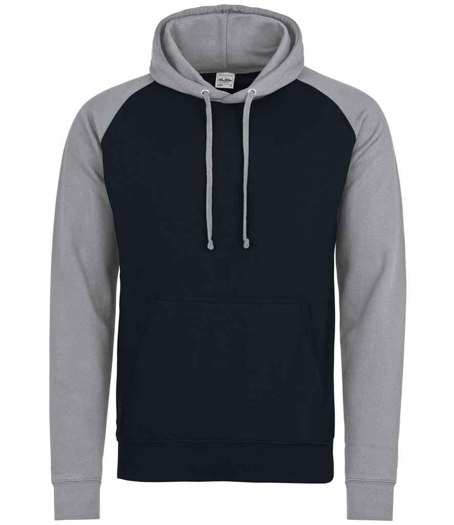 AWDis Baseball Hoodie in Oxford Navy Heather Grey by Just Hoods — Custom branded clothing by Print Press, featuring premium embroidery produced in our specialist print lab in the UK.