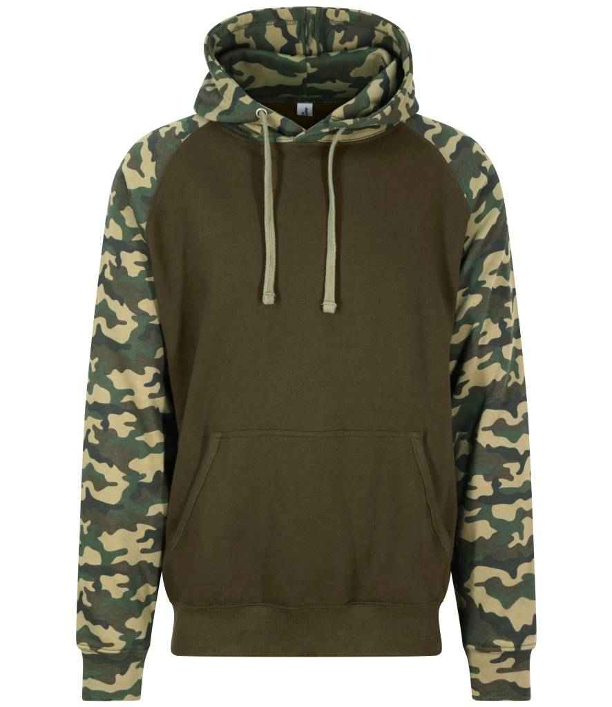 AWDis Baseball Hoodie in Solid Green Green Camo by Just Hoods — Custom branded clothing by Print Press, featuring premium embroidery produced in our specialist print lab in the UK.