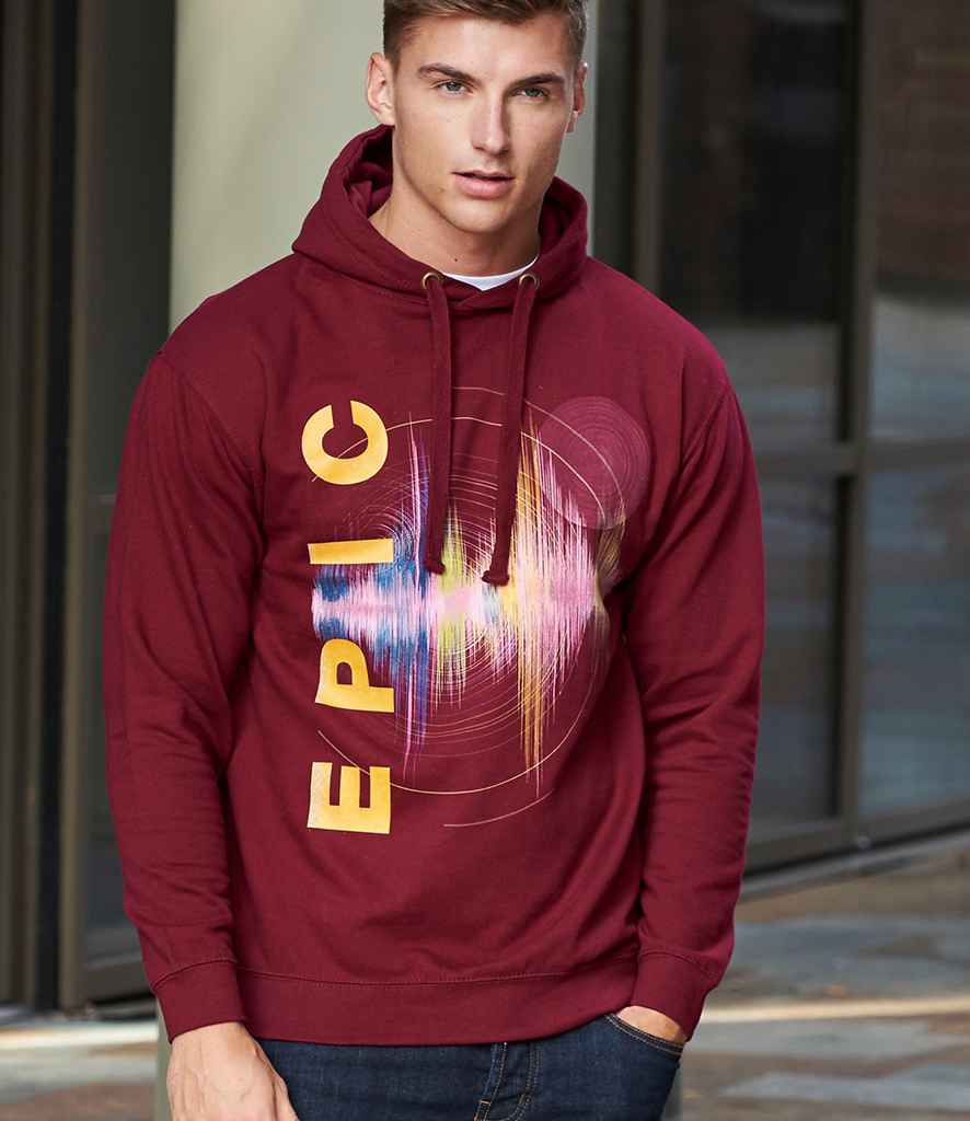 AWDis Epic Print Hoodie in Burgundy by Just Hoods — Custom branded clothing by Print Press, featuring premium embroidery produced in our specialist print lab in the UK.
