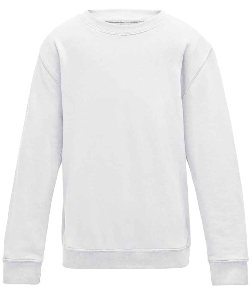 AWDis Kids Sweatshirt - (2nd Colours) in Arctic White by Just Hoods — Custom branded clothing by Print Press, featuring premium embroidery produced in our specialist print lab in the UK.