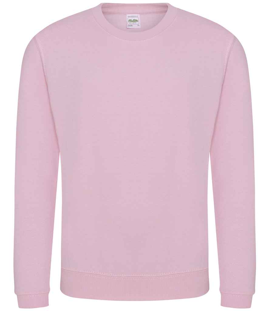 AWDis Kids Sweatshirt - (2nd Colours) in Baby Pink by Just Hoods — Custom branded clothing by Print Press, featuring premium embroidery produced in our specialist print lab in the UK.