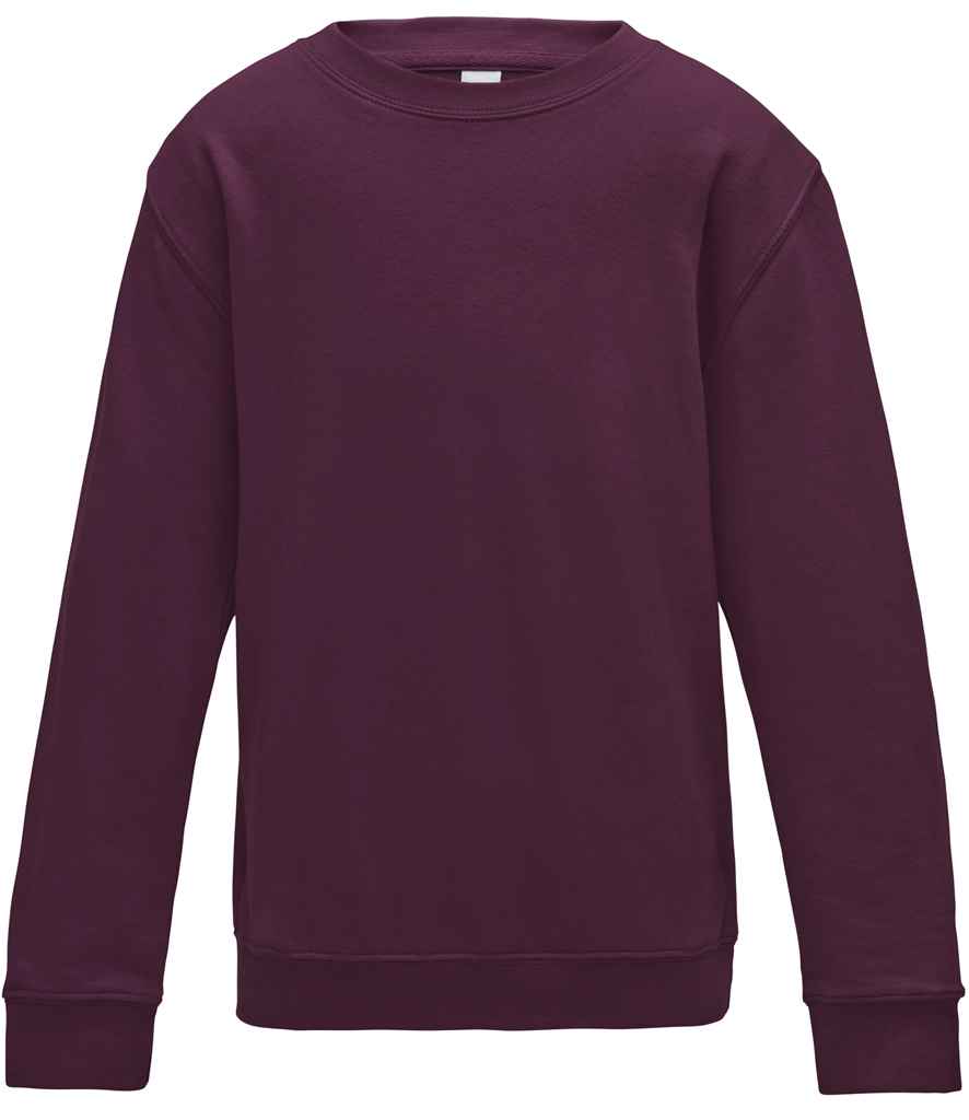 AWDis Kids Sweatshirt - (2nd Colours) in Burgundy by Just Hoods — Custom branded clothing by Print Press, featuring premium embroidery produced in our specialist print lab in the UK.