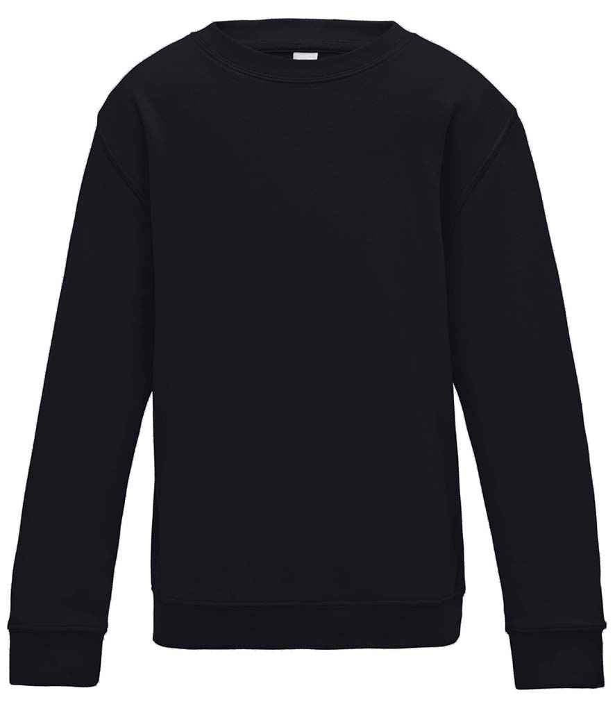 AWDis Kids Sweatshirt - (2nd Colours) in Deep Black by Just Hoods — Custom branded clothing by Print Press, featuring premium embroidery produced in our specialist print lab in the UK.