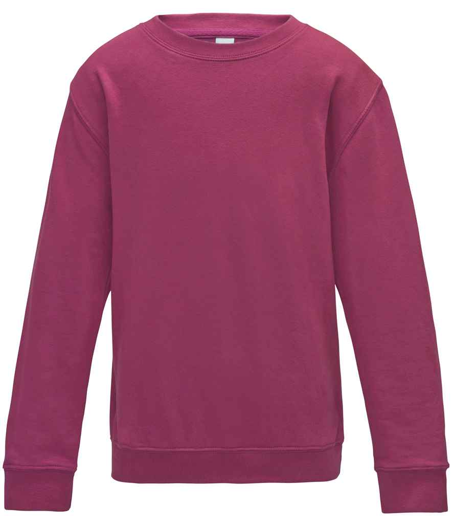 AWDis Kids Sweatshirt in Hot Pink by Just Hoods — Custom branded clothing by Print Press, featuring premium embroidery produced in our specialist print lab in the UK.