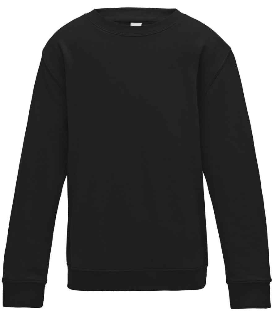 AWDis Kids Sweatshirt in Jet Black by Just Hoods — Custom branded clothing by Print Press, featuring premium embroidery produced in our specialist print lab in the UK.