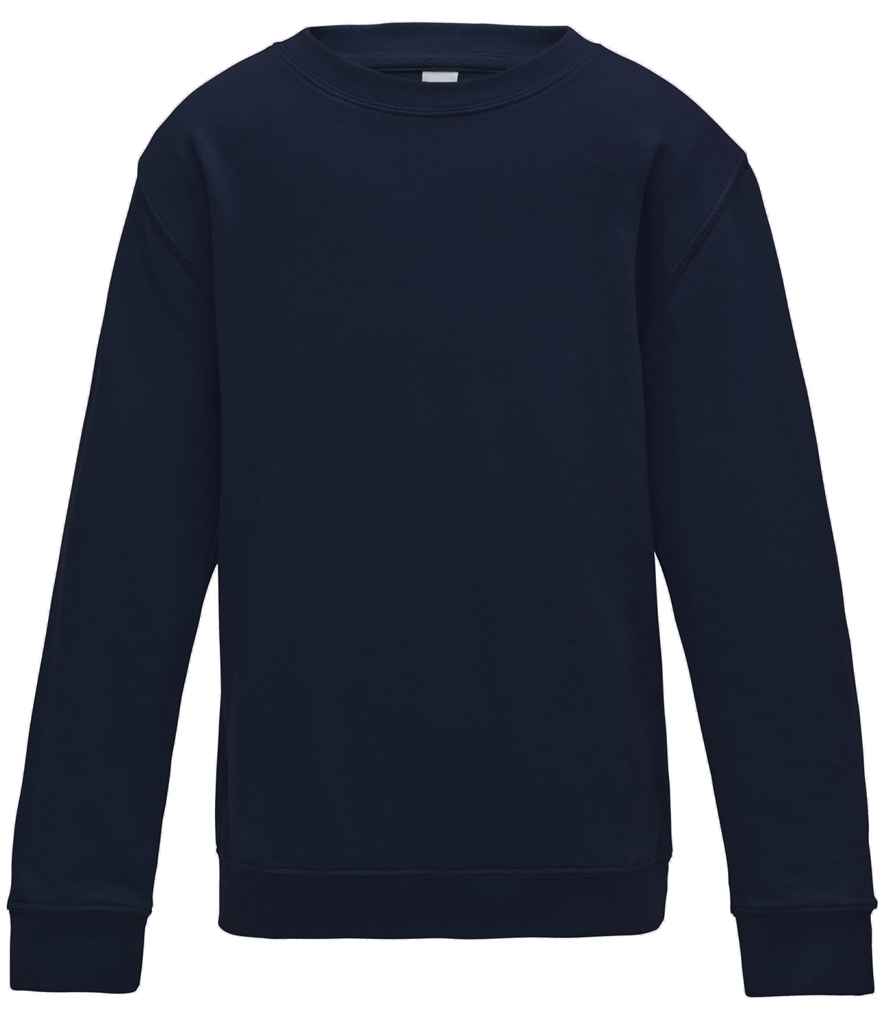 AWDis Kids Sweatshirt in Oxford Navy by Just Hoods — Custom branded clothing by Print Press, featuring premium embroidery produced in our specialist print lab in the UK.