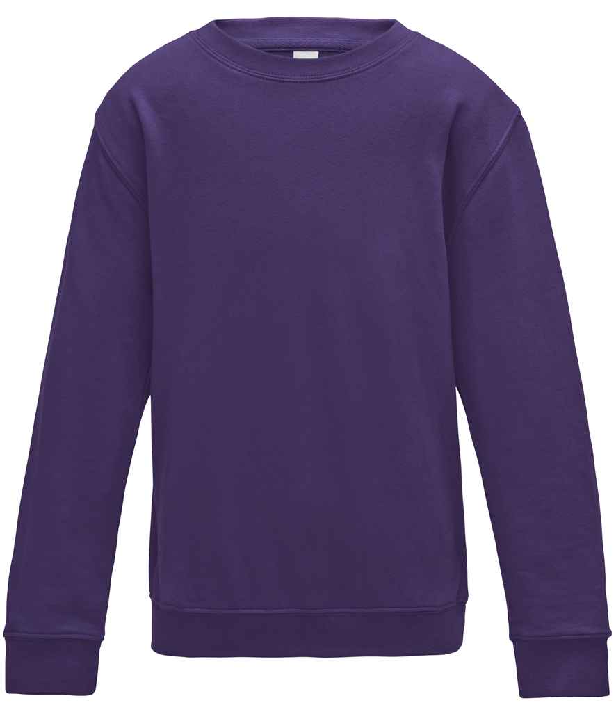 AWDis Kids Sweatshirt in Purple by Just Hoods — Custom branded clothing by Print Press, featuring premium embroidery produced in our specialist print lab in the UK.