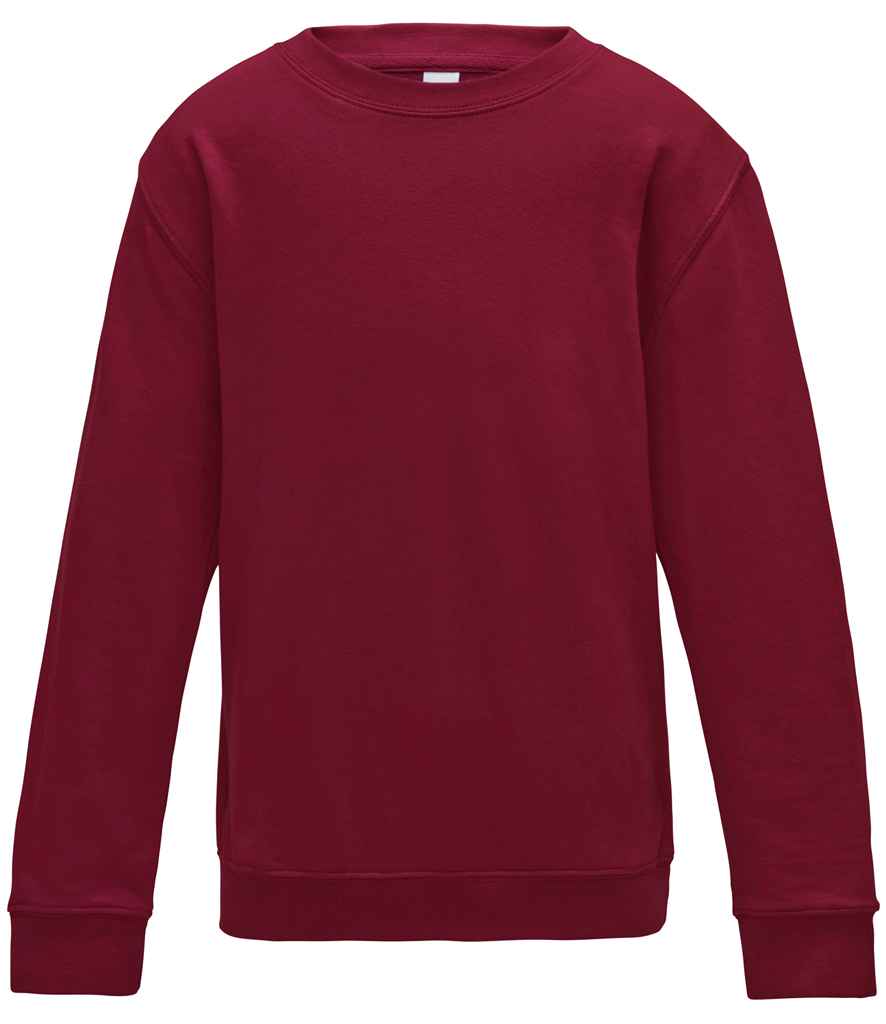 AWDis Kids Sweatshirt in Red Hot Chilli by Just Hoods — Custom branded clothing by Print Press, featuring premium embroidery produced in our specialist print lab in the UK.