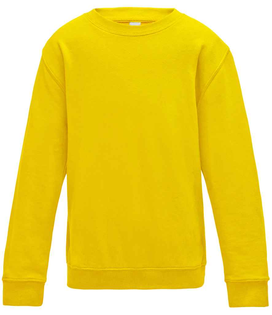 AWDis Kids Sweatshirt in Sun Yellow by Just Hoods — Custom branded clothing by Print Press, featuring premium embroidery produced in our specialist print lab in the UK.