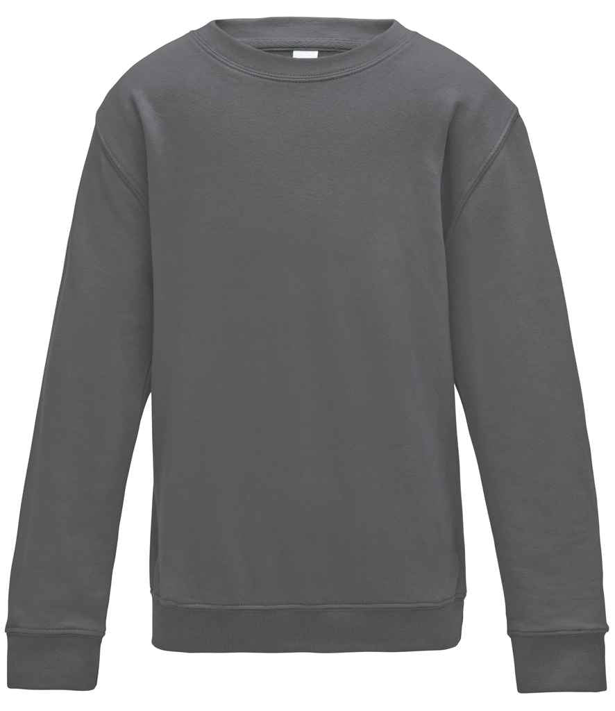 AWDis Kids Sweatshirt in Storm Grey by Just Hoods — Custom branded clothing by Print Press, featuring premium embroidery produced in our specialist print lab in the UK.