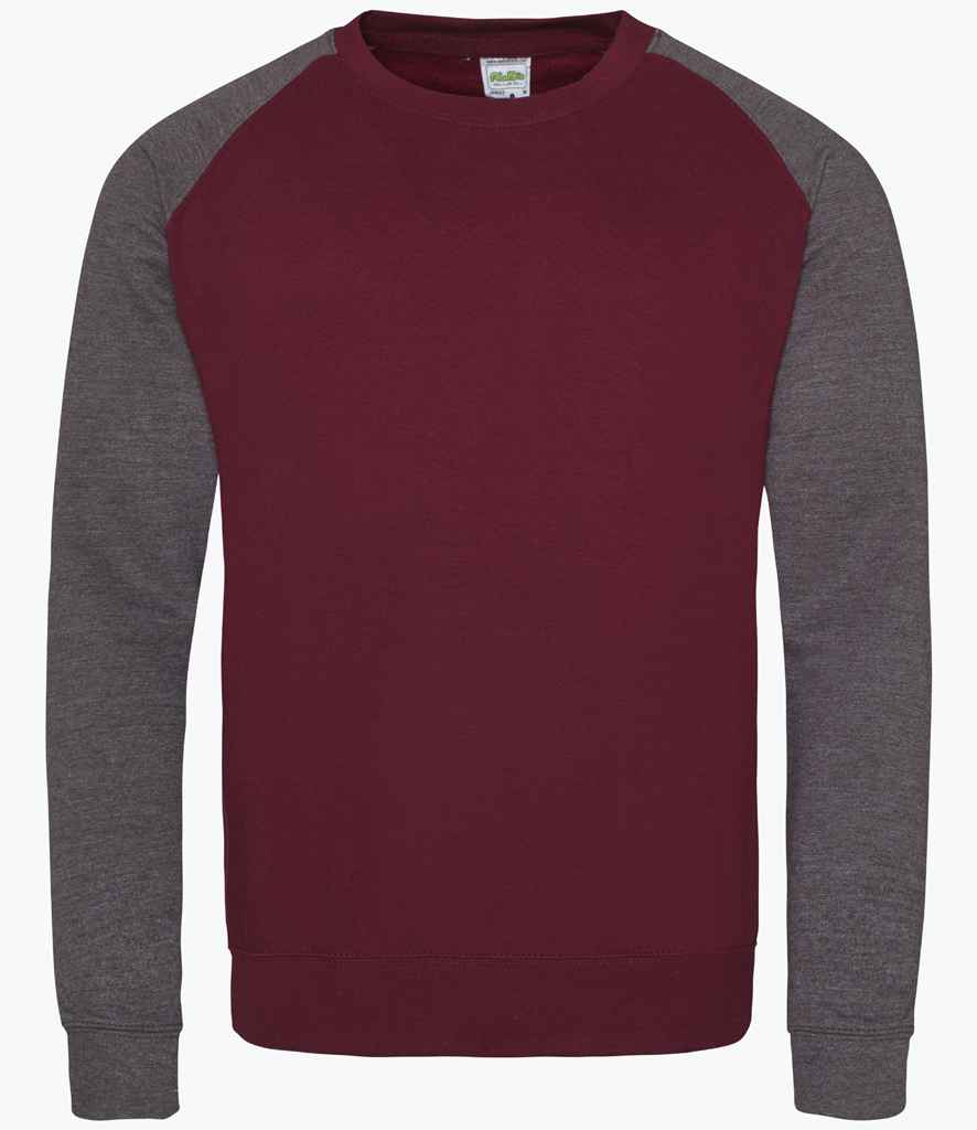 AWDis Baseball Sweatshirt in by Just Hoods — Custom branded clothing by Print Press, featuring premium embroidery produced in our specialist print lab in the UK.