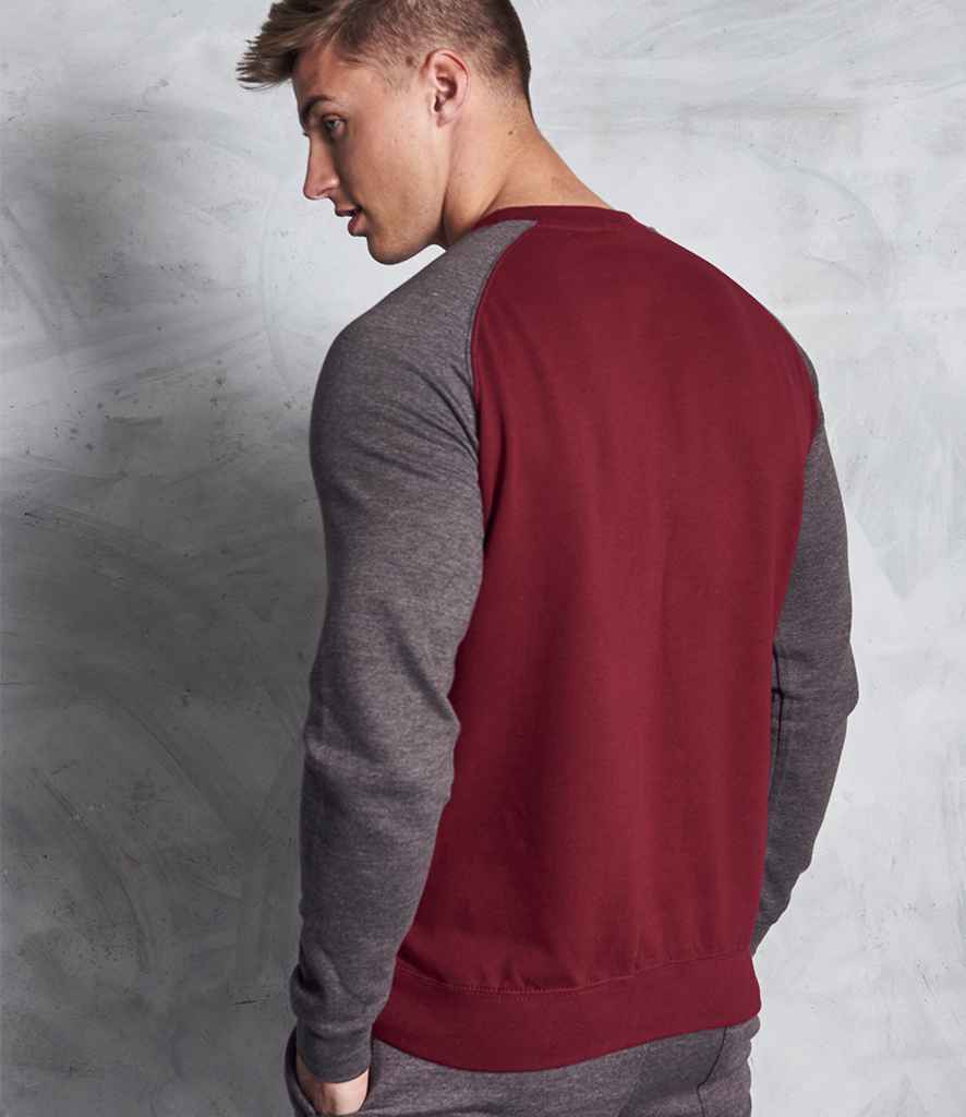 AWDis Baseball Sweatshirt in by Just Hoods — Custom branded clothing by Print Press, featuring premium embroidery produced in our specialist print lab in the UK.
