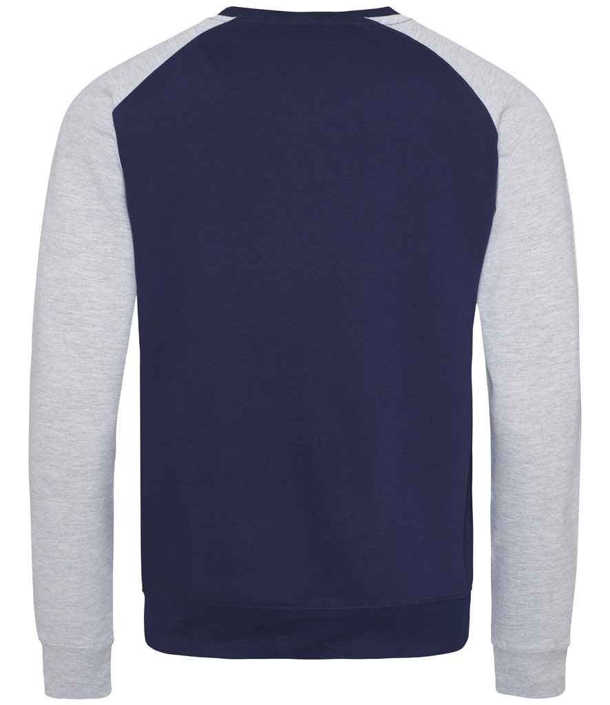 AWDis Baseball Sweatshirt in by Just Hoods — Custom branded clothing by Print Press, featuring premium embroidery produced in our specialist print lab in the UK.