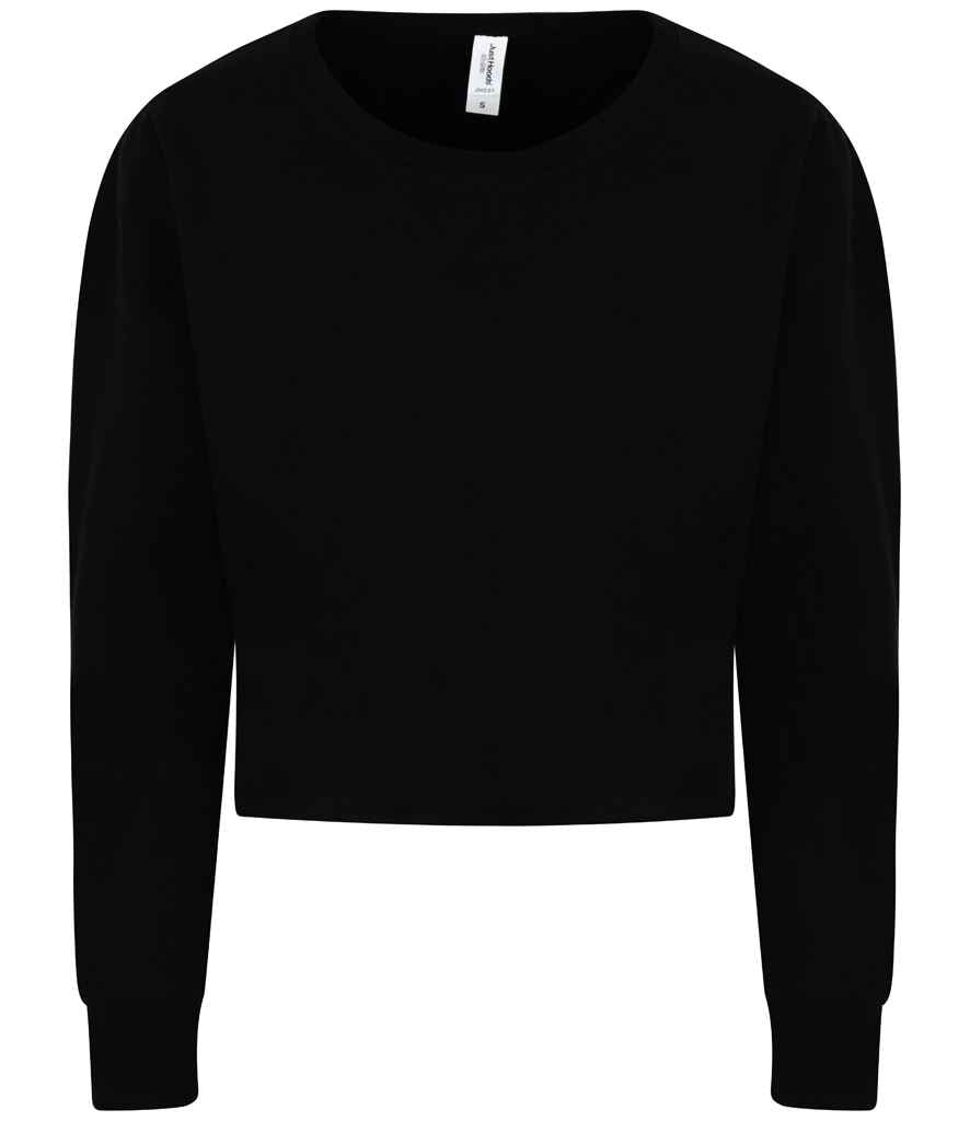 AWDis Ladies Cropped Sweatshirt in Deep Black by Just Hoods — Custom branded clothing by Print Press, featuring premium embroidery produced in our specialist print lab in the UK.