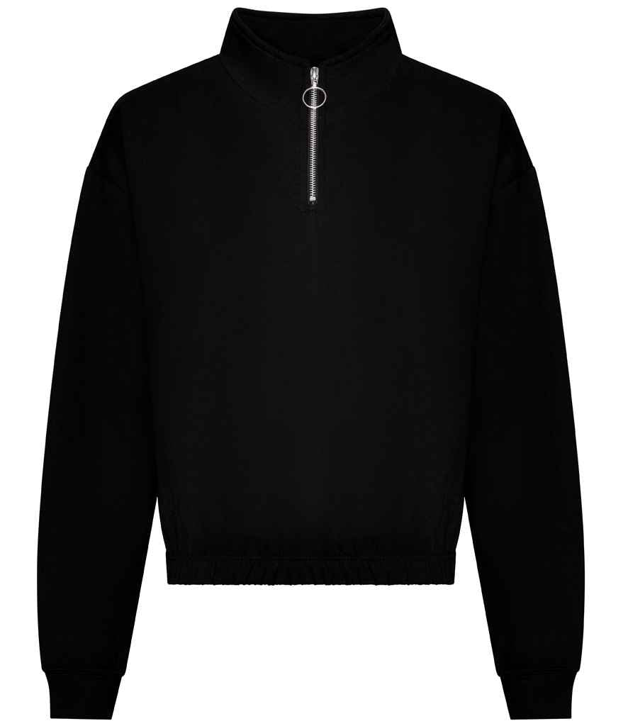 AWDis Ladies Cropped 1/4 Zip Sweatshirt in Deep Black by Just Hoods — Custom branded clothing by Print Press, featuring premium embroidery produced in our specialist print lab in the UK.