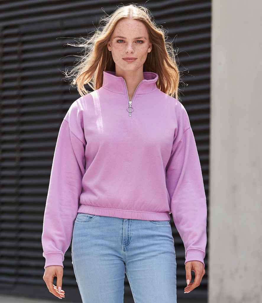 AWDis Ladies Cropped 1/4 Zip Sweatshirt in Lavender by Just Hoods — Custom branded clothing by Print Press, featuring premium embroidery produced in our specialist print lab in the UK.