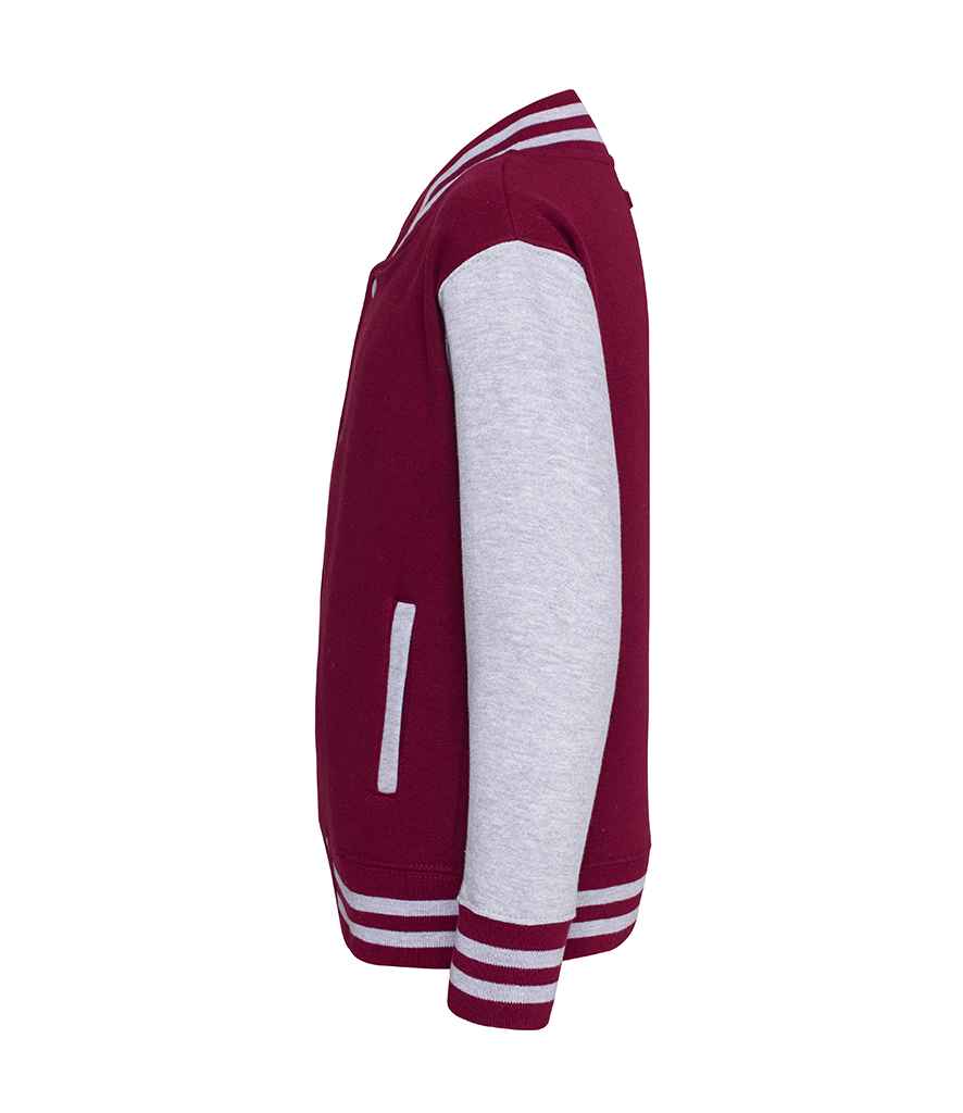 AWDis Kids Varsity Jacket in by Just Hoods — Custom branded clothing by Print Press, featuring premium embroidery produced in our specialist print lab in the UK.