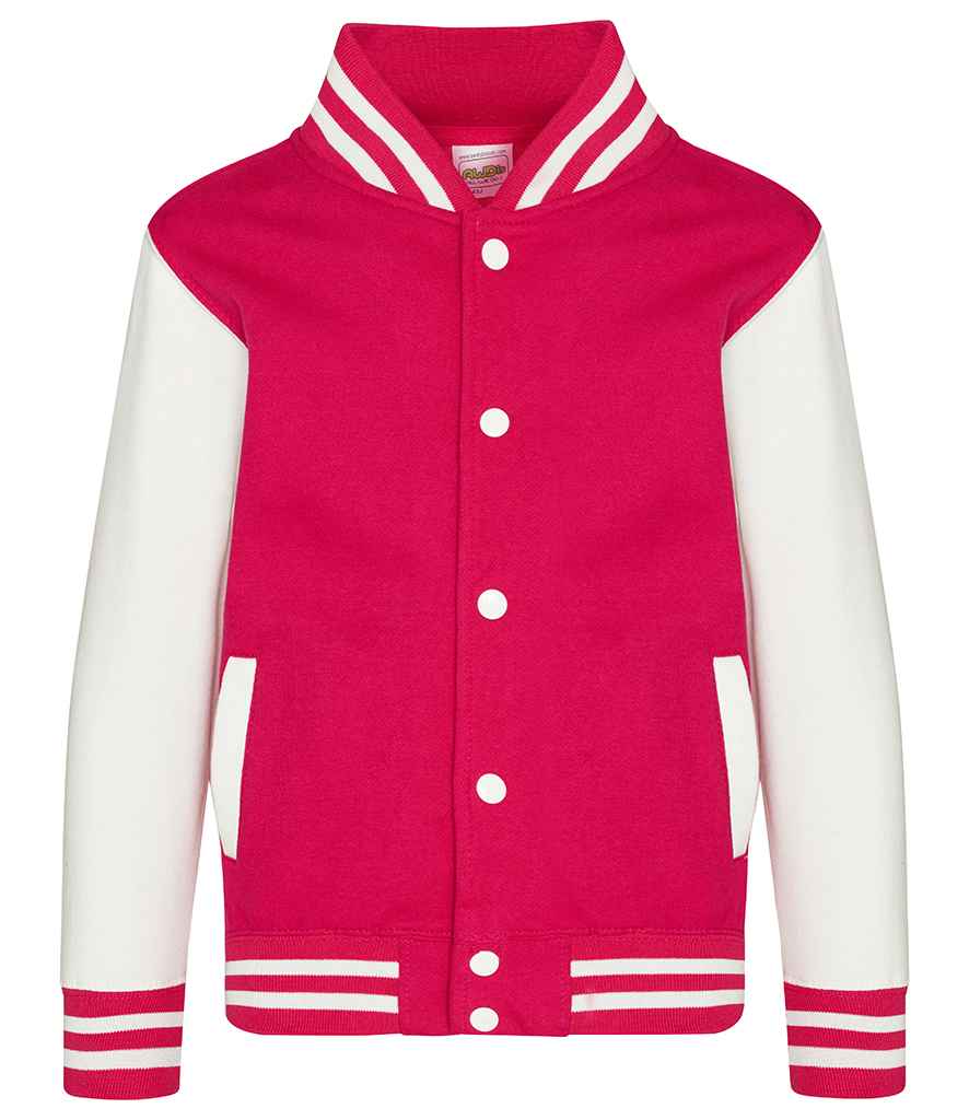 AWDis Kids Varsity Jacket in by Just Hoods — Custom branded clothing by Print Press, featuring premium embroidery produced in our specialist print lab in the UK.