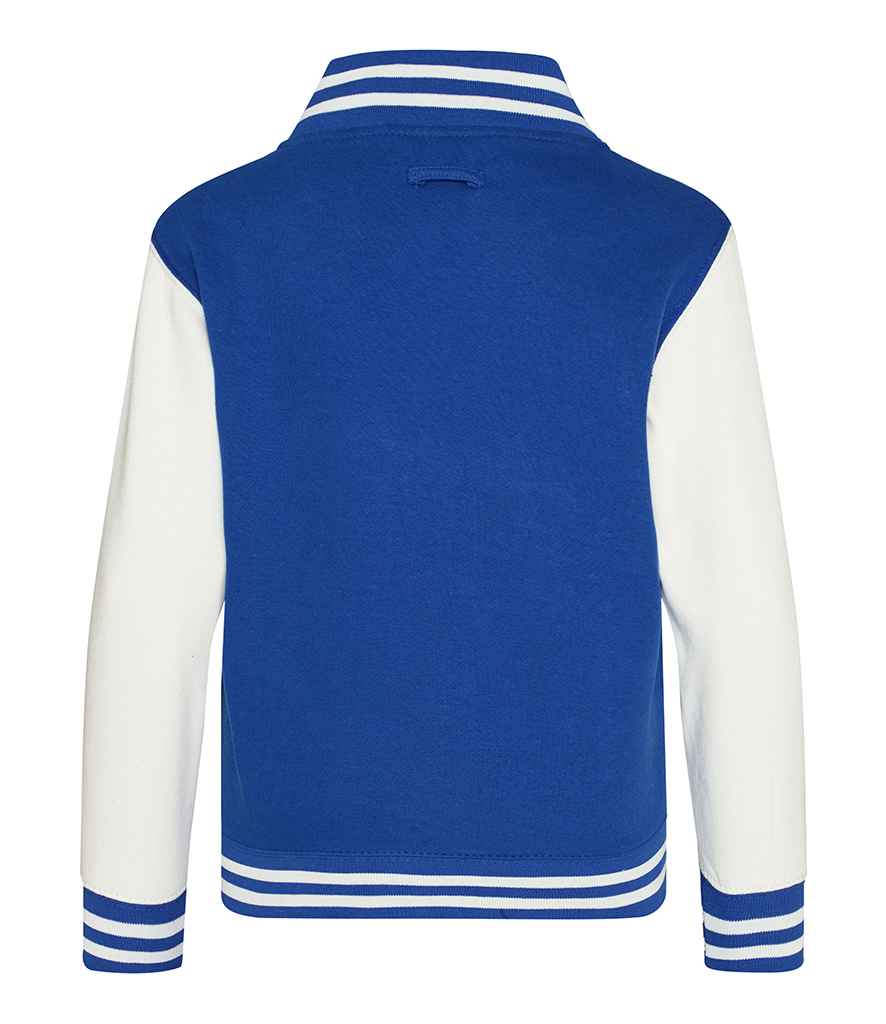 AWDis Kids Varsity Jacket in by Just Hoods — Custom branded clothing by Print Press, featuring premium embroidery produced in our specialist print lab in the UK.