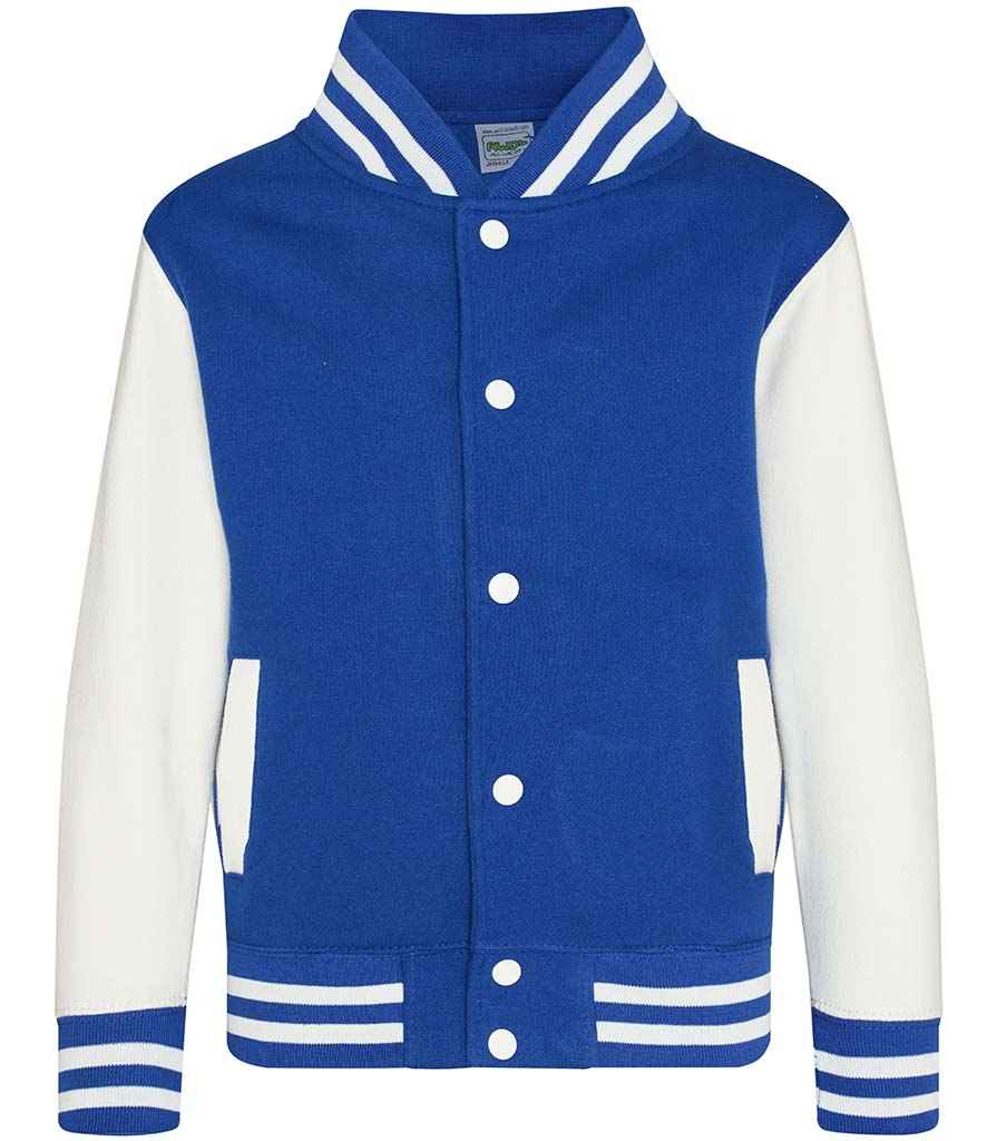 AWDis Kids Varsity Jacket in by Just Hoods — Custom branded clothing by Print Press, featuring premium embroidery produced in our specialist print lab in the UK.