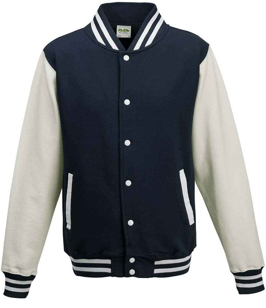 AWDis Varsity Jacket in by Just Hoods — Custom branded clothing by Print Press, featuring premium embroidery produced in our specialist print lab in the UK.