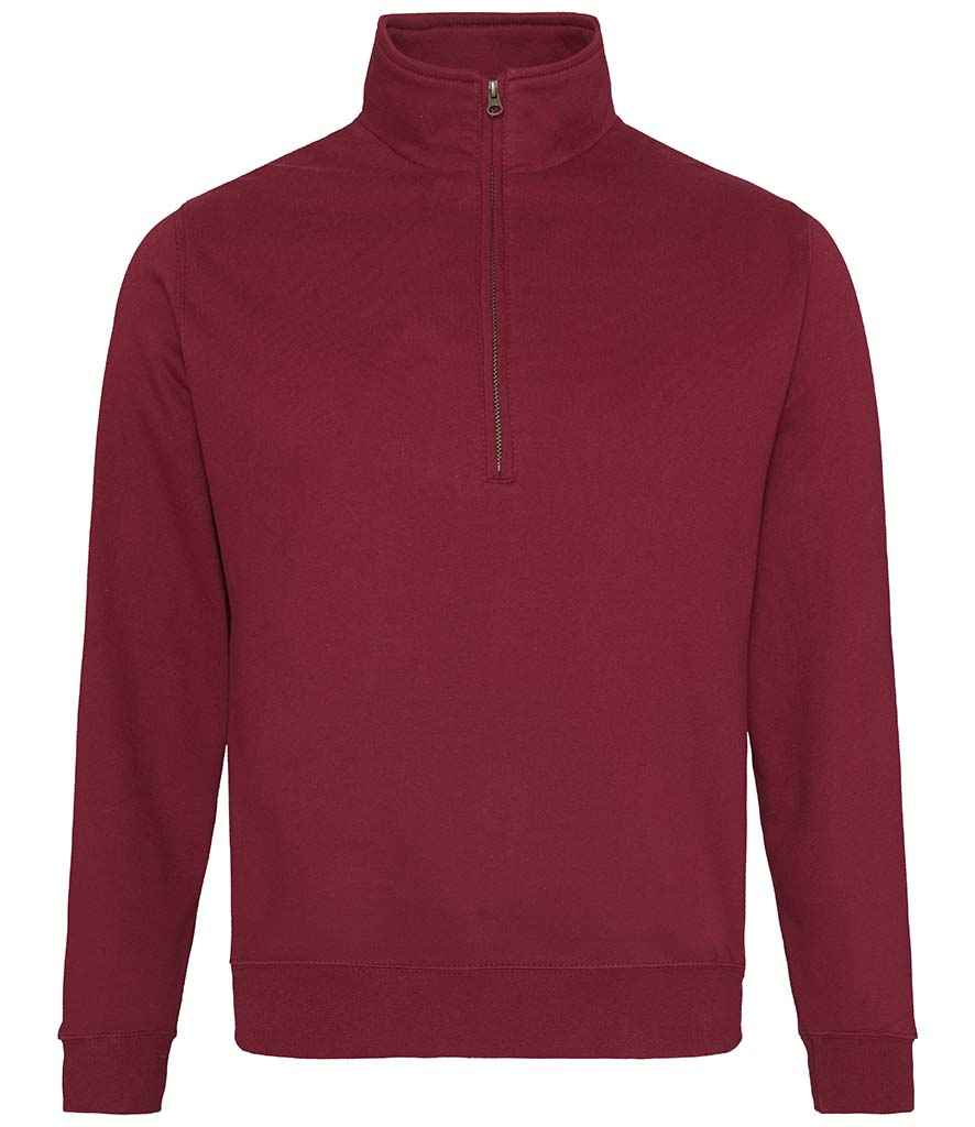 AWDis Sophomore Zip Neck Sweatshirt in Burgundy by Just Hoods — Custom branded clothing by Print Press, featuring premium embroidery produced in our specialist print lab in the UK.