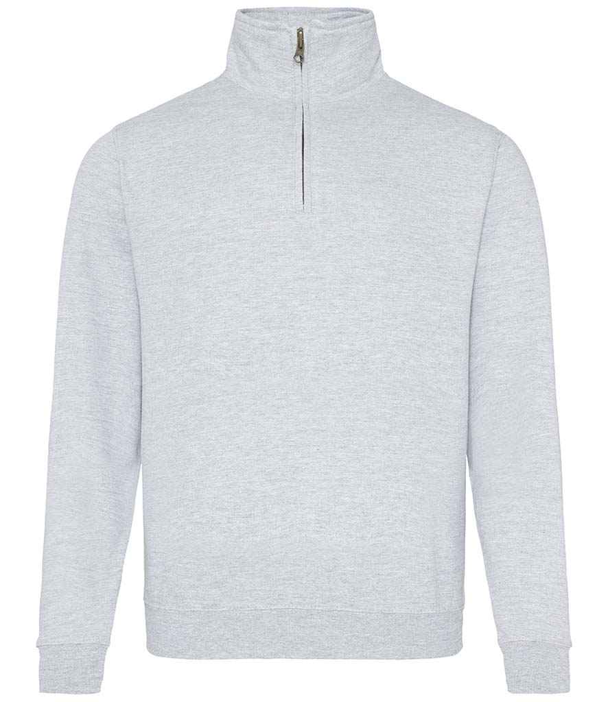 AWDis Sophomore Zip Neck Sweatshirt in Heather Grey by Just Hoods — Custom branded clothing by Print Press, featuring premium embroidery produced in our specialist print lab in the UK.