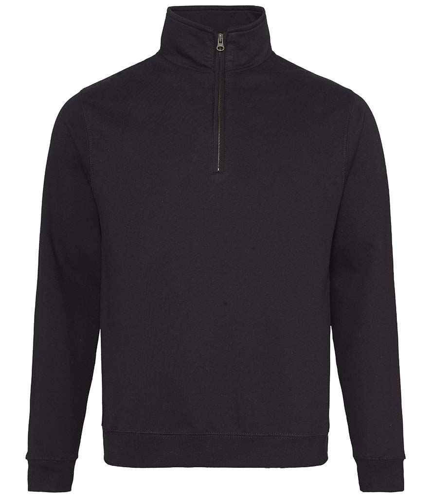 AWDis Sophomore Zip Neck Sweatshirt in Jet Black by Just Hoods — Custom branded clothing by Print Press, featuring premium embroidery produced in our specialist print lab in the UK.