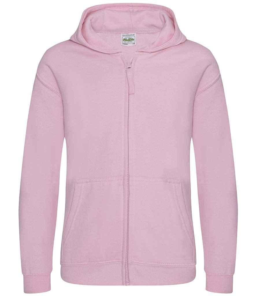AWDis Kids Zoodie in Baby Pink by Just Hoods — Custom branded clothing by Print Press, featuring premium embroidery produced in our specialist print lab in the UK.