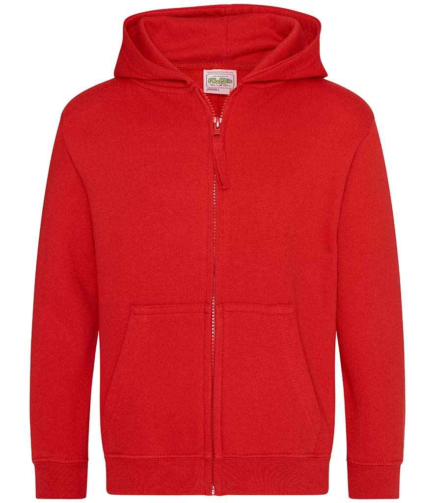 AWDis Kids Zoodie in Fire Red by Just Hoods — Custom branded clothing by Print Press, featuring premium embroidery produced in our specialist print lab in the UK.
