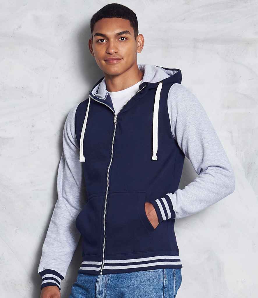 AWDis Urban Varsity Zoodie in Oxford Navy Heather Grey by Just Hoods — Custom branded clothing by Print Press, featuring premium embroidery produced in our specialist print lab in the UK.