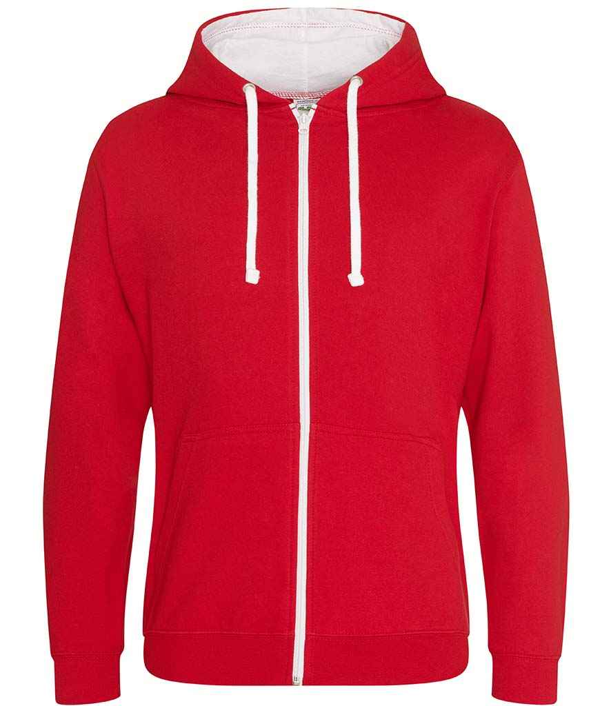 AWDis Varsity Zoodie in Fire Red Arctic White by Just Hoods — Custom branded clothing by Print Press, featuring premium embroidery produced in our specialist print lab in the UK.