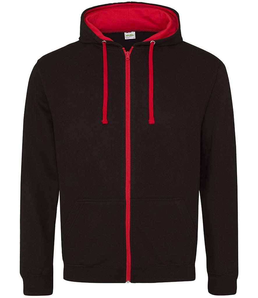 AWDis Varsity Zoodie in Jet Black Fire Red by Just Hoods — Custom branded clothing by Print Press, featuring premium embroidery produced in our specialist print lab in the UK.