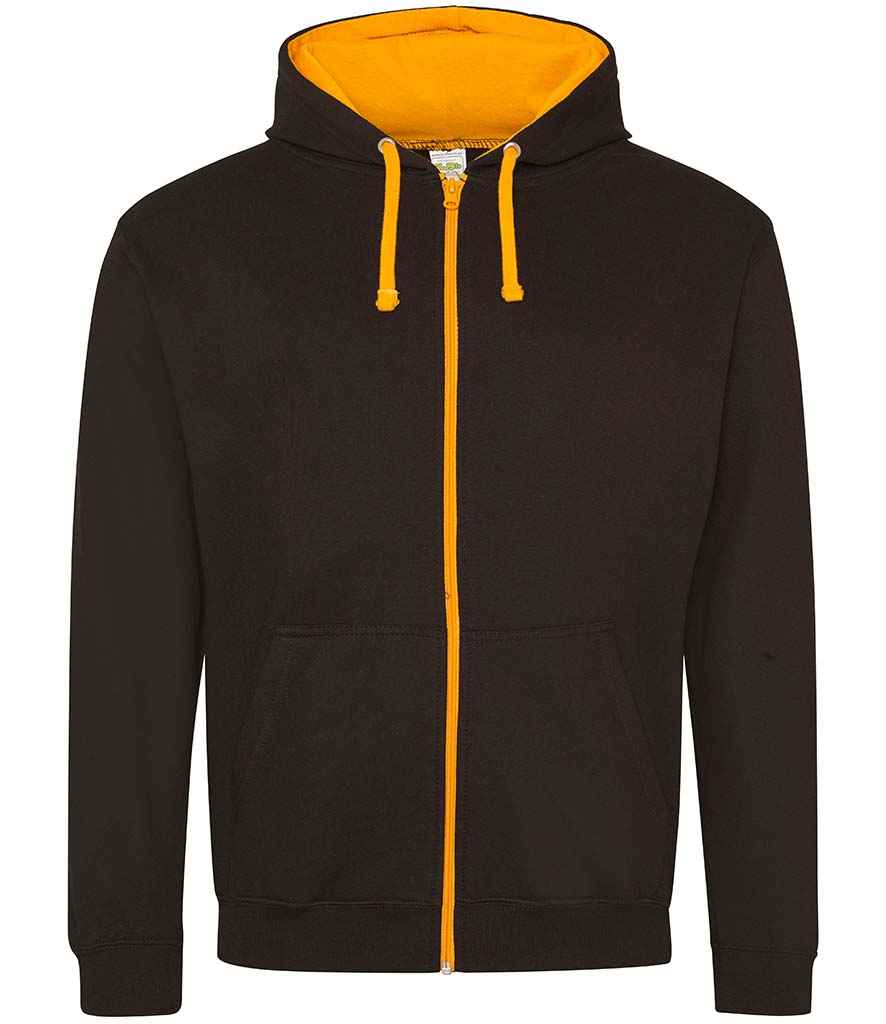 AWDis Varsity Zoodie in Jet Black Orange Crush by Just Hoods — Custom branded clothing by Print Press, featuring premium embroidery produced in our specialist print lab in the UK.