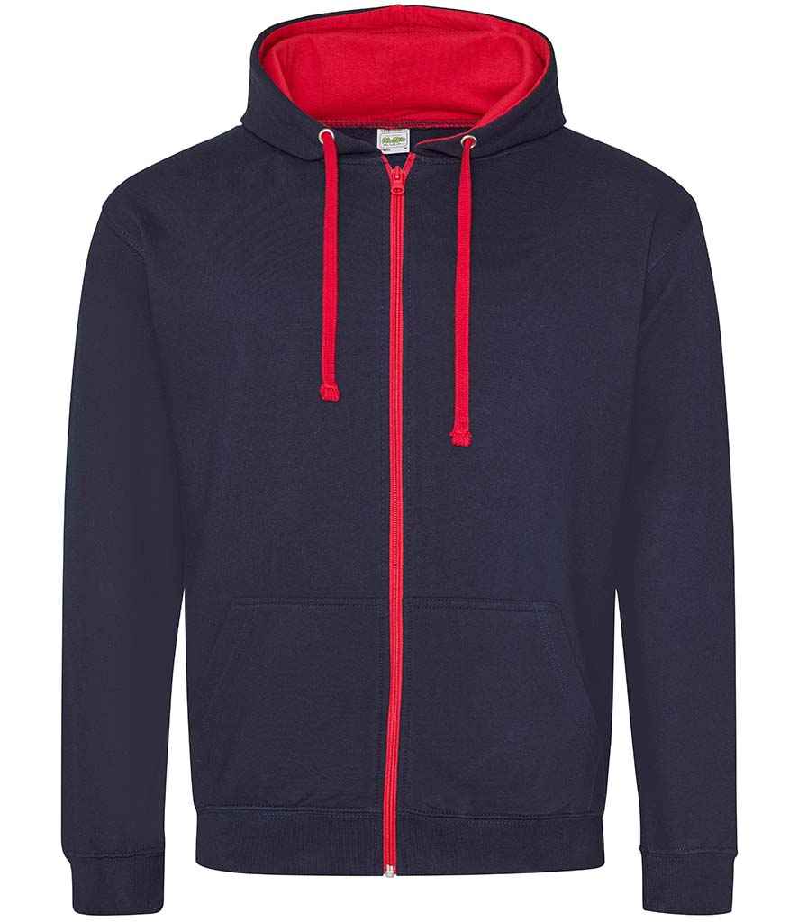 AWDis Varsity Zoodie in New French Navy Fire Red by Just Hoods — Custom branded clothing by Print Press, featuring premium embroidery produced in our specialist print lab in the UK.