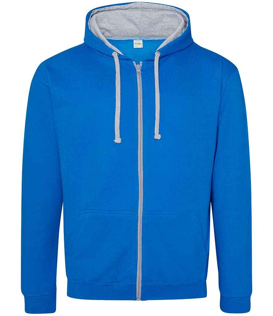 AWDis Varsity Zoodie in Sapphire Blue Heather Grey by Just Hoods — Custom branded clothing by Print Press, featuring premium embroidery produced in our specialist print lab in the UK.