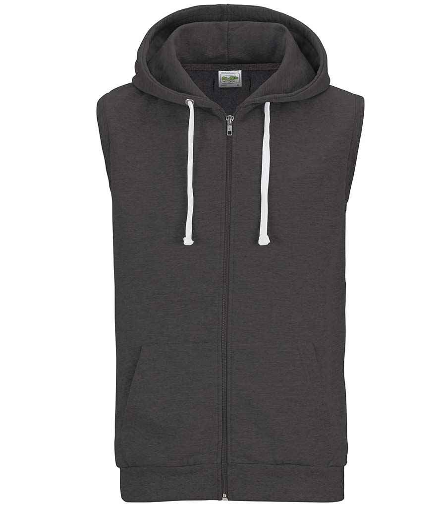 AWDis Sleeveless Zoodie in Charcoal by Just Hoods — Custom branded clothing by Print Press, featuring premium embroidery produced in our specialist print lab in the UK.