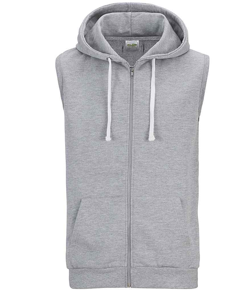 AWDis Sleeveless Zoodie in Heather Grey by Just Hoods — Custom branded clothing by Print Press, featuring premium embroidery produced in our specialist print lab in the UK.