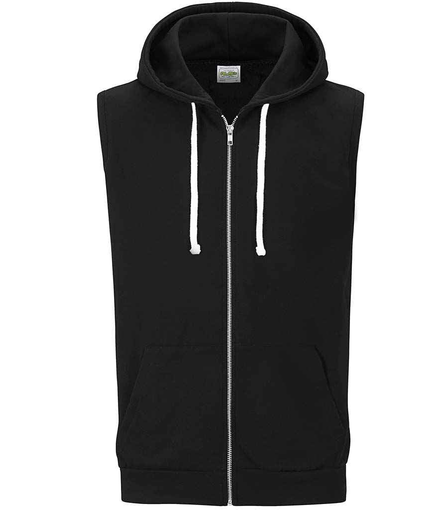 AWDis Sleeveless Zoodie in Jet Black by Just Hoods — Custom branded clothing by Print Press, featuring premium embroidery produced in our specialist print lab in the UK.