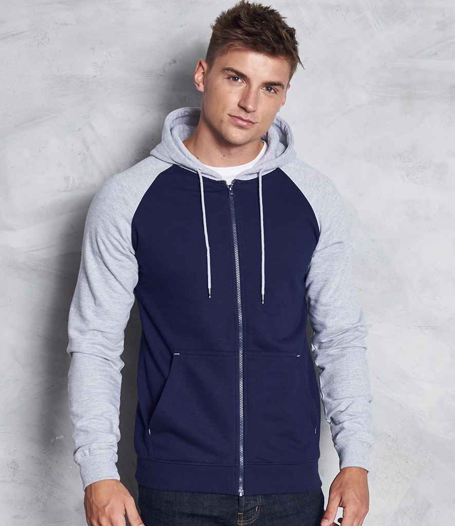 AWDis Baseball Zoodie in Oxford Navy Heather Grey by Just Hoods — Custom branded clothing by Print Press, featuring premium embroidery produced in our specialist print lab in the UK.