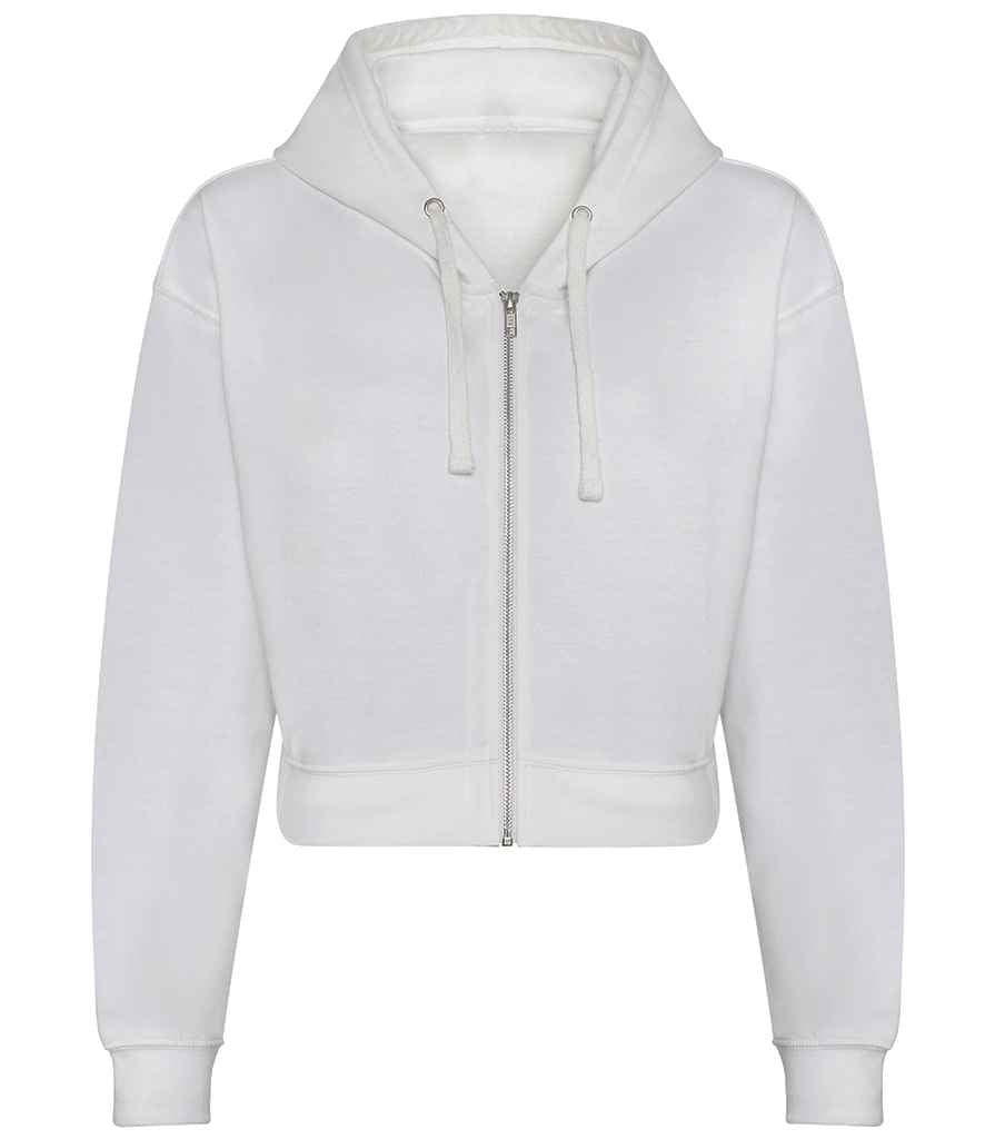 AWDis Ladies Cropped Zoodie in Arctic White by Just Hoods — Custom branded clothing by Print Press, featuring premium embroidery produced in our specialist print lab in the UK.