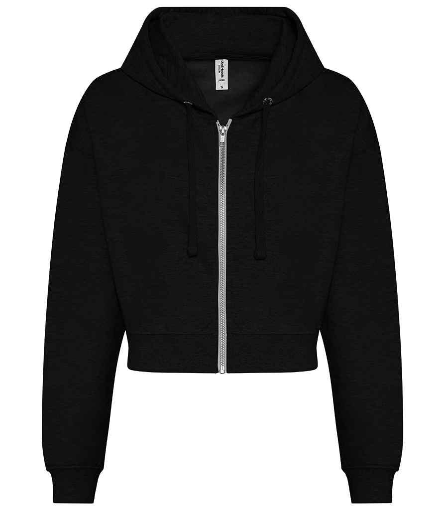 AWDis Ladies Cropped Zoodie in Deep Black by Just Hoods — Custom branded clothing by Print Press, featuring premium embroidery produced in our specialist print lab in the UK.