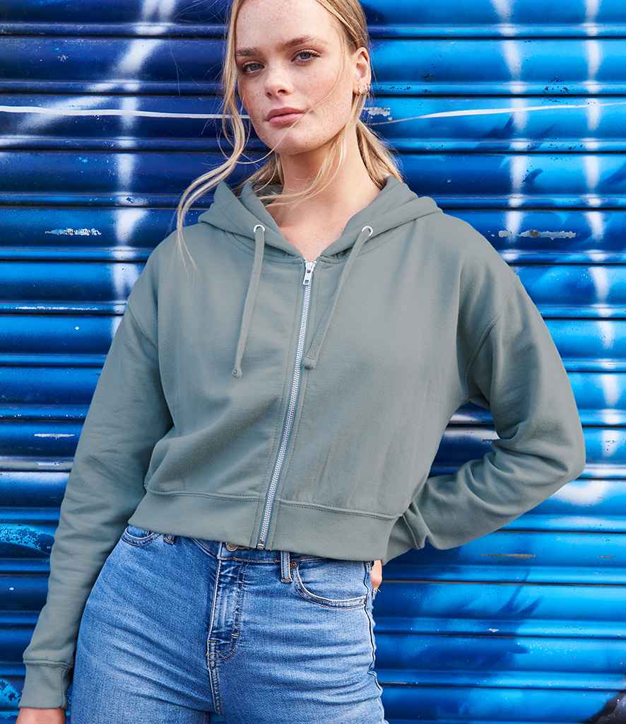 AWDis Ladies Cropped Zoodie in Dusty Green by Just Hoods — Custom branded clothing by Print Press, featuring premium embroidery produced in our specialist print lab in the UK.