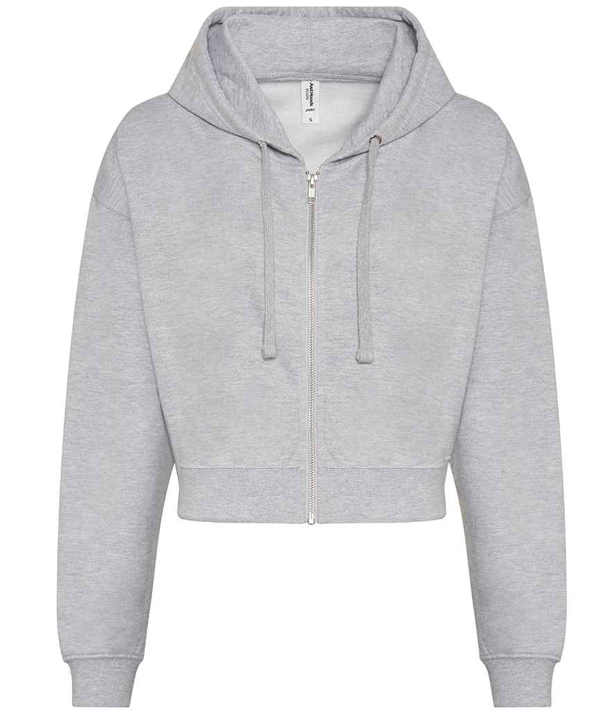 AWDis Ladies Cropped Zoodie in Heather Grey by Just Hoods — Custom branded clothing by Print Press, featuring premium embroidery produced in our specialist print lab in the UK.