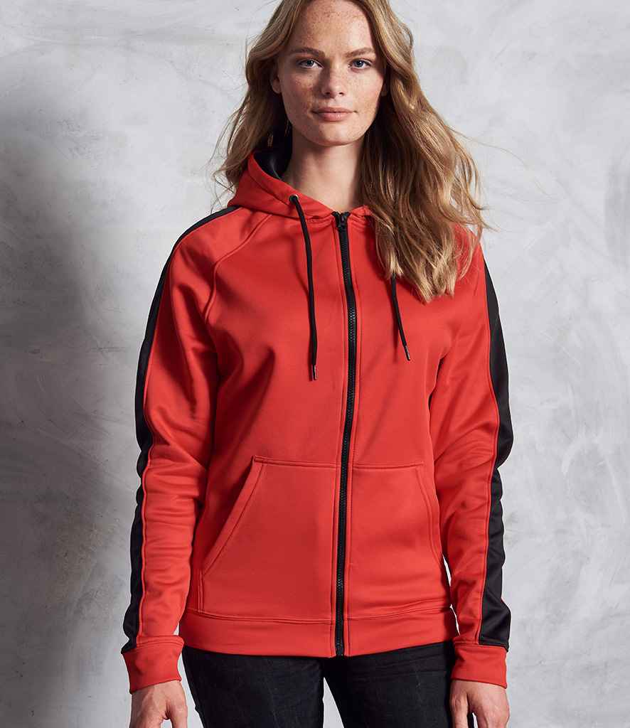 AWDis Contrast Sports Polyester Zoodie in Fire Red Jet Black by Just Hoods — Custom branded clothing by Print Press, featuring premium embroidery produced in our specialist print lab in the UK.