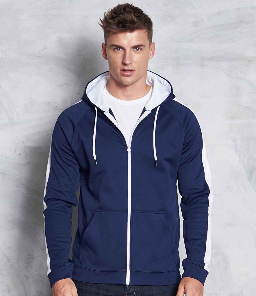 AWDis Contrast Sports Polyester Zoodie in Oxford Navy Arctic White by Just Hoods — Custom branded clothing by Print Press, featuring premium embroidery produced in our specialist print lab in the UK.