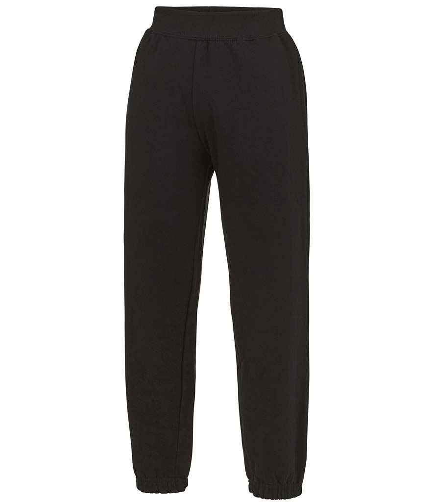 AWDis Kids Cuffed Jog Pants in Jet Black by Just Hoods — Custom branded clothing by Print Press, featuring premium embroidery produced in our specialist print lab in the UK.