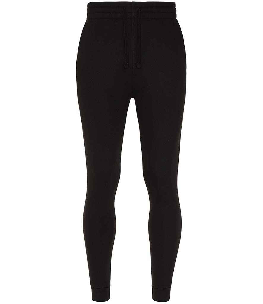 AWDis Tapered Track Pants in Jet Black by Just Hoods — Custom branded clothing by Print Press, featuring premium embroidery produced in our specialist print lab in the UK.