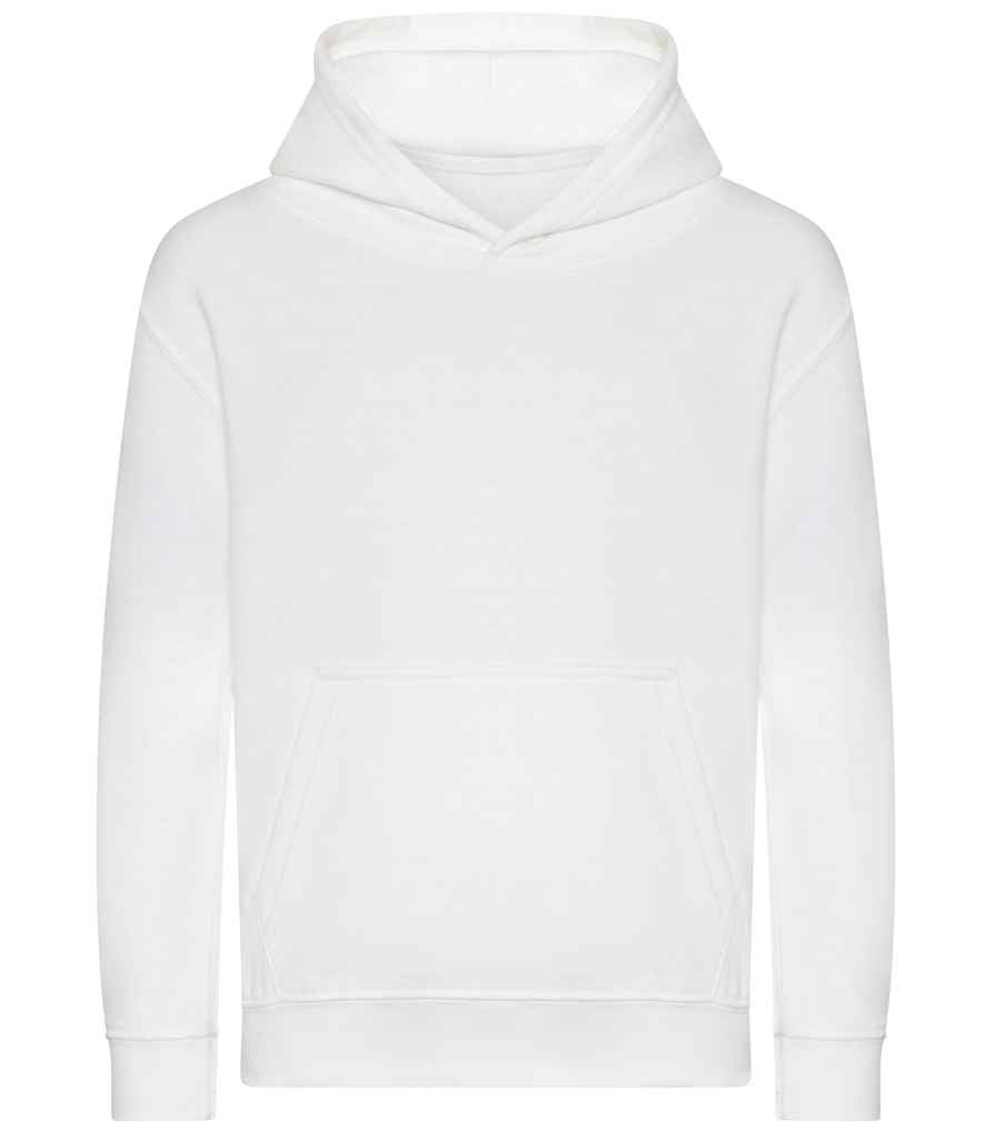 AWDis Kids Organic Hoodie in Arctic White by Just Hoods — Custom branded clothing by Print Press, featuring premium embroidery produced in our specialist print lab in the UK.